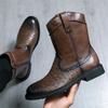 Designer New Arrivals Winter Mixed Patchwork Western Boot High Quality for Men's Pointed Casual Shoes Luxury High Tops