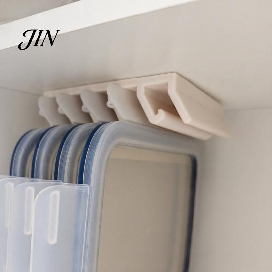 Crisper Seal Lid Holder Storage Rack, with 5-Slot Partition, Adhesive Wall Mount Anti-Mold Fresh-keeping Box Rack Hanger, Space Saving Organizer