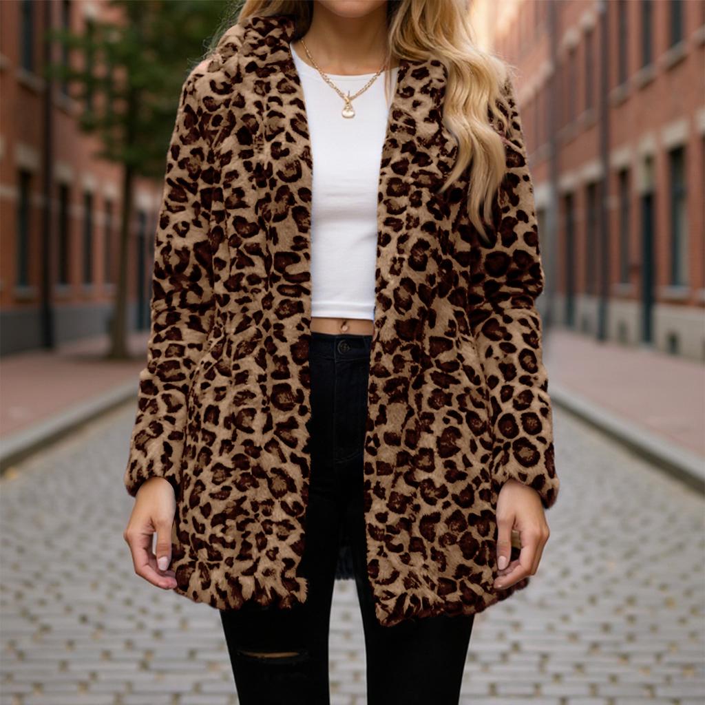 Women's Winter Thickened Double-sided Velvet Stand Collar Loose Leopard Print Plush Zipper Jacket