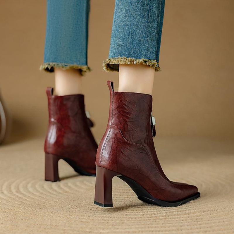Modne NOWE Jesienne Damskie Buty Kwadratowy Nosek Buty na Wysokim Obcasie Buty ze Skóry Dzielonej dla Kobiet Eleganckie Nowoczesne Buty Codzienne Buty na Zamek