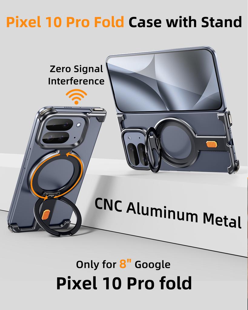 Eary for Google Pixel 10 Pro Fold Metal Phone Case With 360°Rotate Magnetic Stand Military-Grade Drop Protection Aluminum Cover