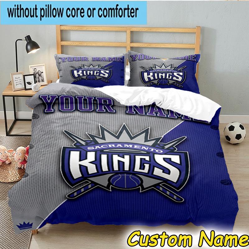 3pcs Custom Name Sacramento Basketball Logo Bedding Set Includes 1 Duvet Cover & 2 Pillowcases for All Seasons Dormitory Home Decor Christmas gifts