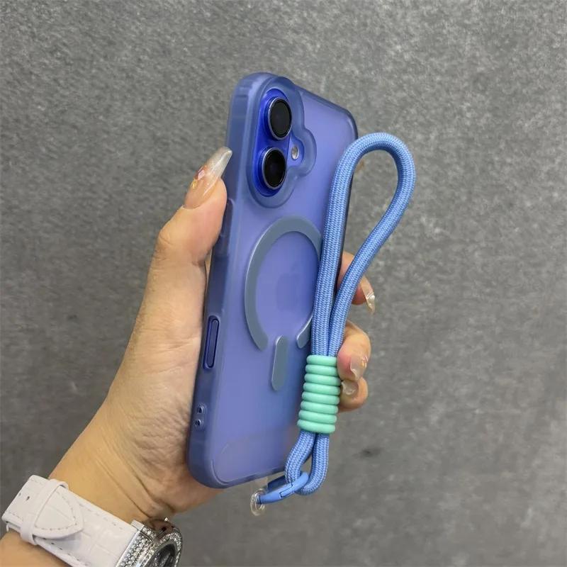 Luxury With Lanyard Soft Silicone For Magsafe Case for For Iphone 16 15 14 Plus 13 12 Pro Max Wireless Charge Magnetic Clear Cover