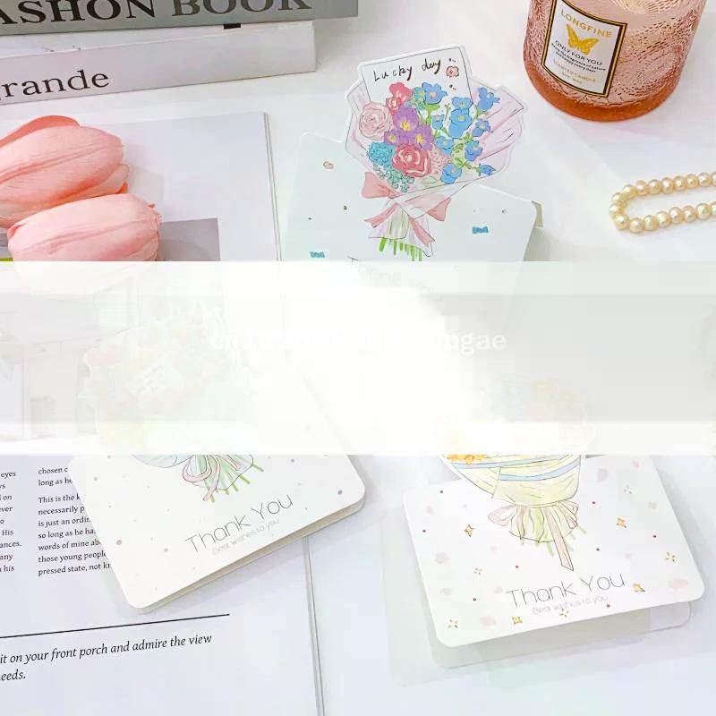 10Pcs New Year Greeting Card with Flower Bouquet ,Small Wishes Card for Valentine's/Mother's Day, Florist & Bakery Matching Card