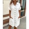 Abito Casual da Donna a Manica Corta, Monopetto, Colore Unito, Lunghezza Midi, Vestibilità Larga