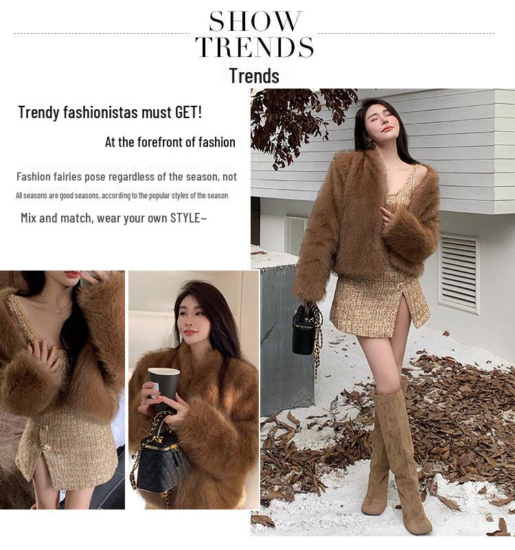 Women's Brown Faux Fox Fur Coat - Winter Chic, Elegant, Thick Mink-Style Top