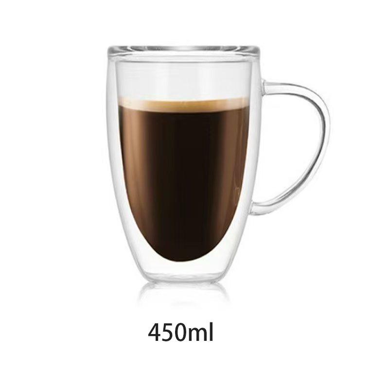 

250/350/450 мл Двойные стенки Прозрачный стеклянный кофейный стакан с ручкой Двойной слой теплоизоляции Высокотемпературный стакан для сока и молока 250-450ml