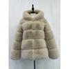 Womens Faux Fur Hooded Coat Winter Warm Casual Streetwear Jacket With Patchwork Design