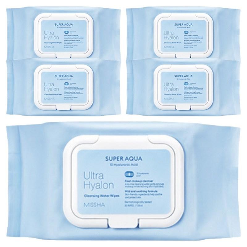 Missha Super Aqua Ultra Hyaluron Cleansing Water Tissues, 30 wipes, 5 pcs