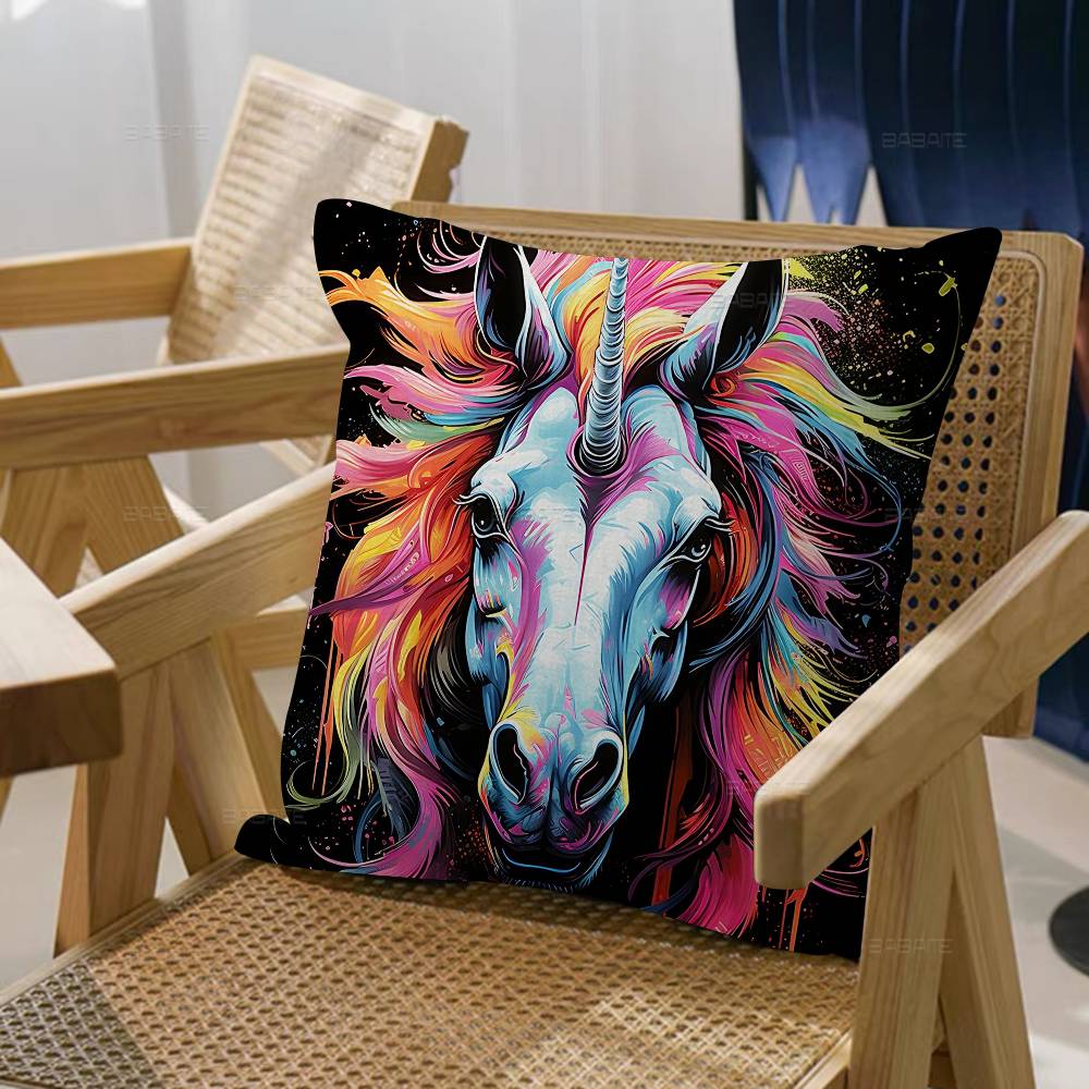 1Pc Cartoon Rainbow Unicorn Cushion Cover Car Throw Pillow Case For Sofa Car Christmas Gift 40X40Cm 45X45Cm