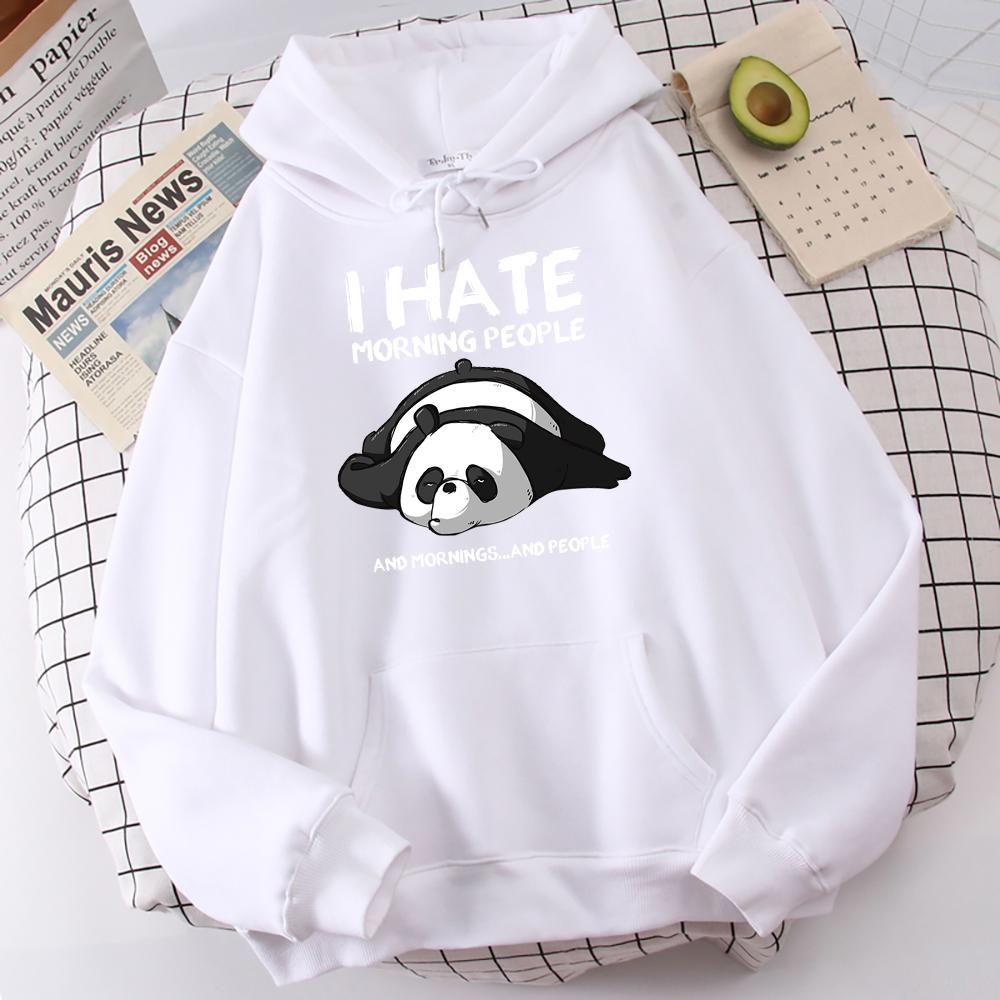 Lazy Panda I Hate Morning People Printed Hoodie Women's Casual Fashion Hoody Autumn Soft Sweatshirt Harajuku Warm Sportswear Men