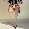 Fishnet Thigh High Garter Stockings Footed Tights for Women Girls Lace Garter Belt Tights Suspender Pantyhose Streetwear