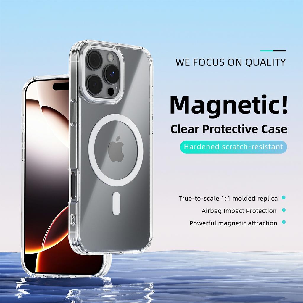 For iPhone 16 Pro Max Case Compatible with MagSafe Anti Scratch Clear TPU PC Phone Back Cover