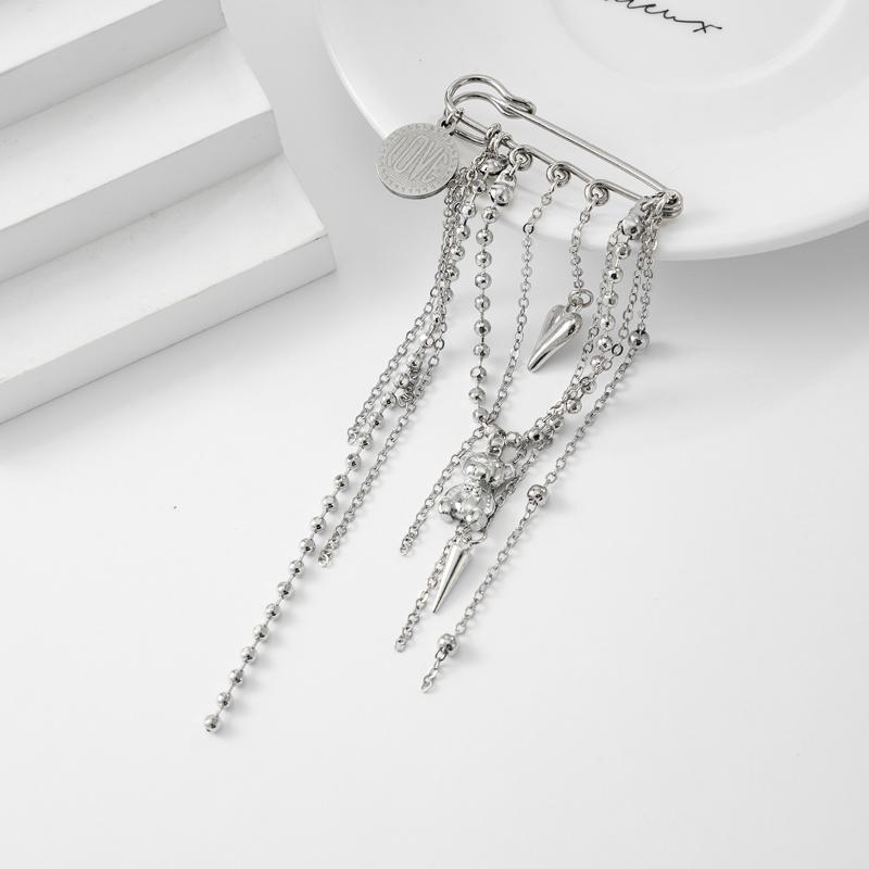 Unique Multi Layer Tassel Chain Brooch for Men Women Punk Personality Jewelry Accessory for Costume Formal Wear