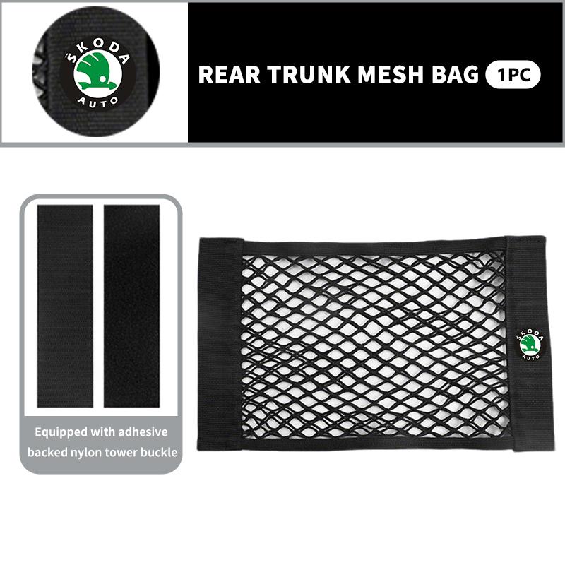 AAABT1 For Skoda Car Trunk Net Pocket Mesh Bag Storage Holder Auto Interior Accessories Kamiq Karoq Octavia 2 3 Rapid Scala Kami Fabia