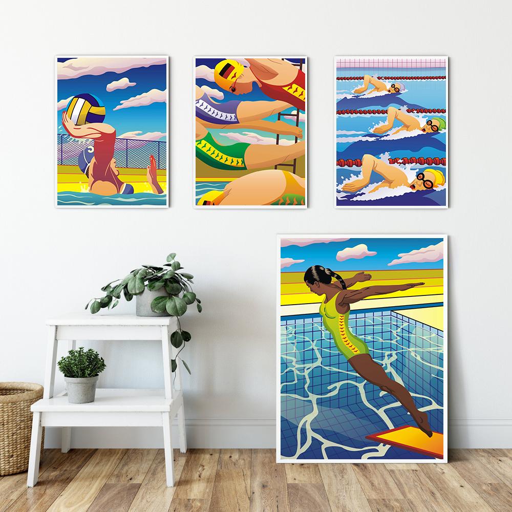 Summer Swim Abstract Wall Art Prints Nordic Poster Swimming Pool Aerial Photography Canvas Painting Picture Living Room Decor No Frame