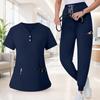 Set Uniforme da Lavoro da Donna - Top a Maniche Corte con Scollo a V ad Asciugatura Rapida con Tasche e Pantaloni Lunghi, Colore