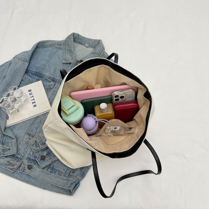 Большая вместительная холщовая сумка женская сумка через плечо сумка через плечо хаки — фото 14