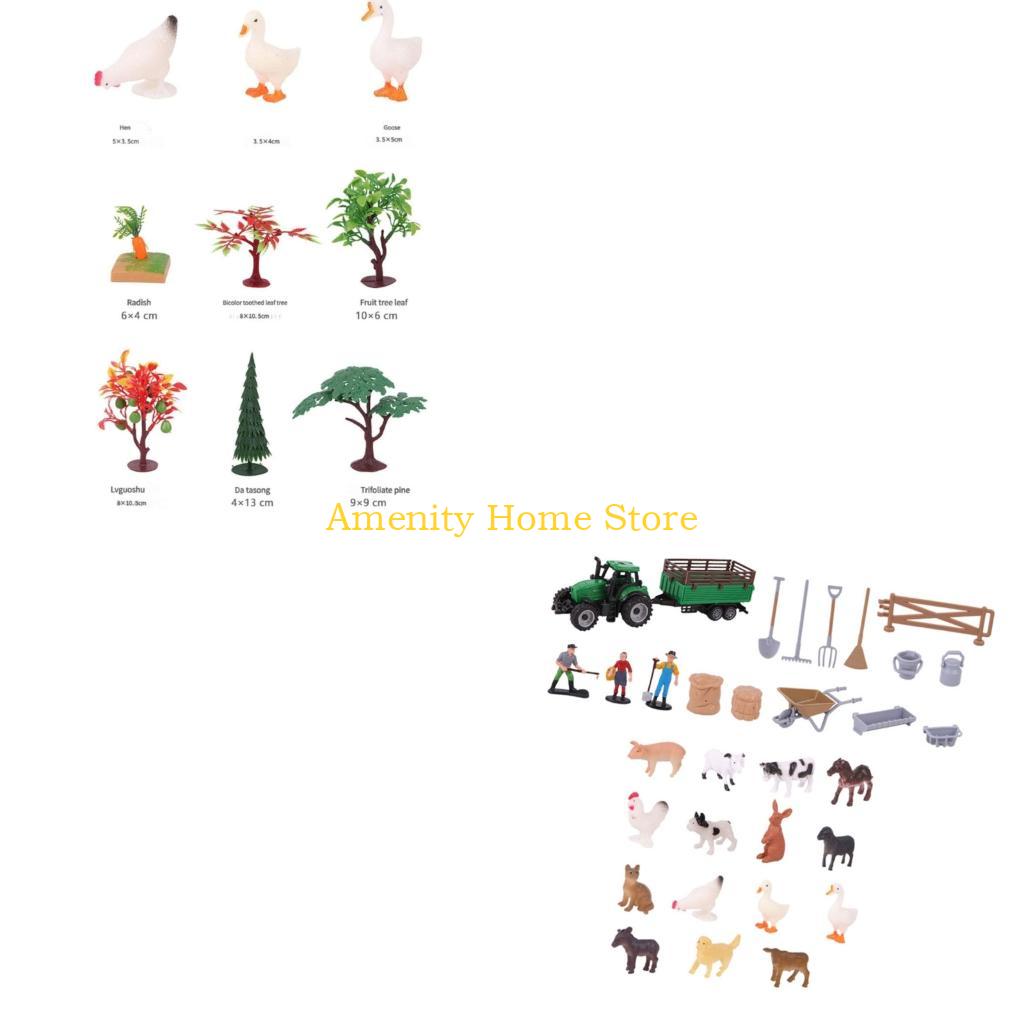 

F26C 42Pcs Farm Animal Toy Set Plastic Farm Animal Figurines Tractor Fence Toy Farm Playset Educational Learning Toy Gift CN