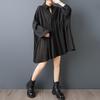 Langarm Übergröße Vintage Schwarz Neu in Kleider für Damen Lässig Locker Midi Frühling Herbst Kleid