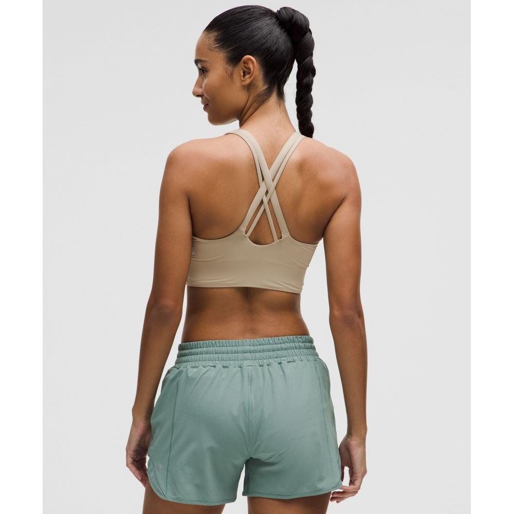 Lululemon Energetická podprsenka s dlouhou výstřihovou stopou a střední oporou, košíčky BD Evolve, průhledná dubová