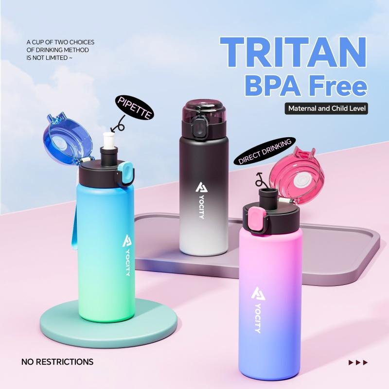 25.4oz Gradient Color Water Bottle Portable Sports Plastic Drinking Bottles With Tick Marks Strap Perfect For Outdoor Travel Gym