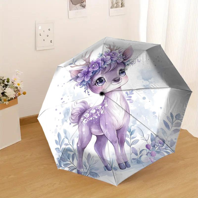1pc Deer, Flowers Pattern Umbrella Design Automatic Opening and Closing Umbrella, High-quality Travel Umbrella, Lightweight and Portable, -1002121