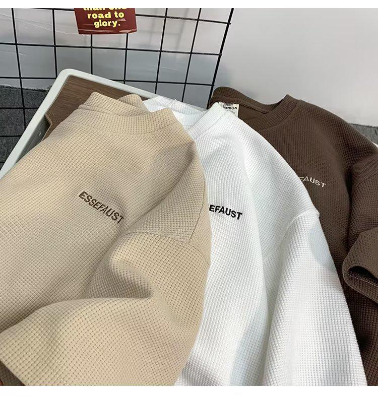 Men's Japanese Trendy Waffle Half-Sleeve Loose Casual T-Shirt