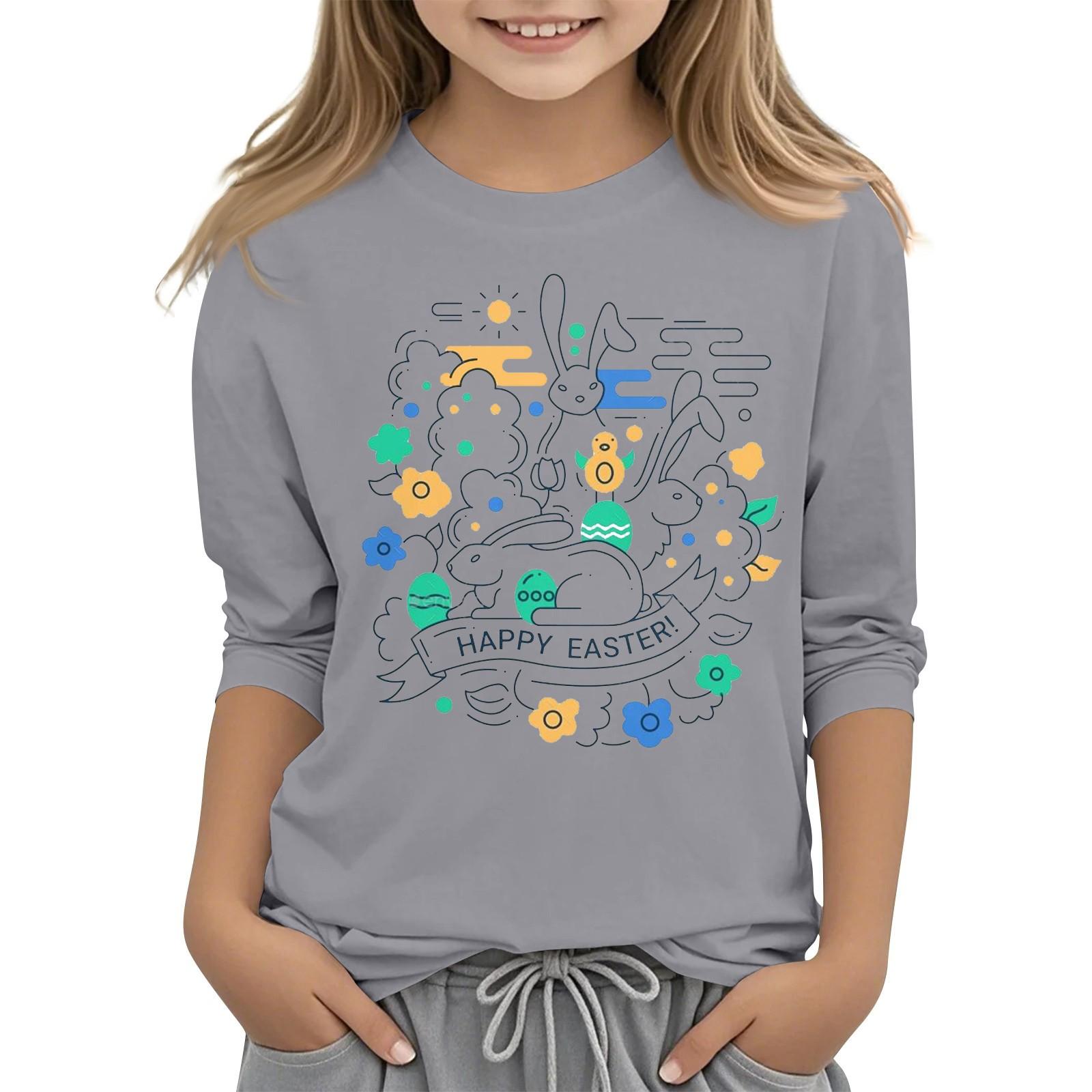 

Повседневная футболка с круглым вырезом и пасхальным принтом, с рукавами 7 точек для детей 140