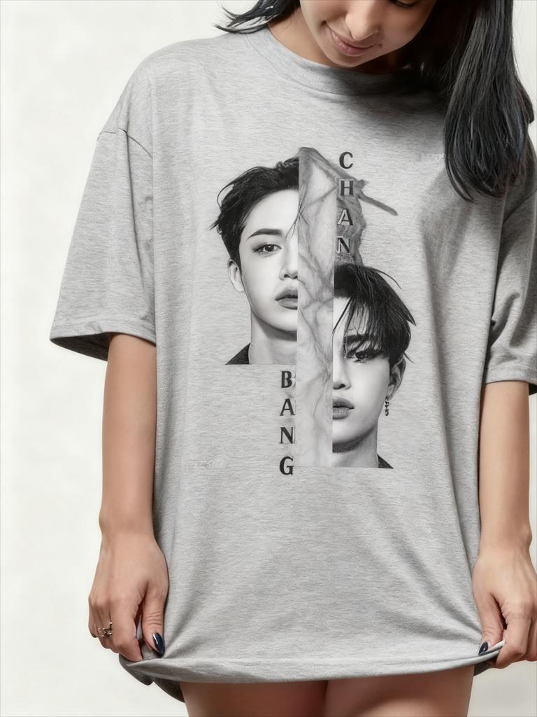 Retro Bang Chan Stray Kpop Muster T-Shirt Baumwolle Retro mit Kurzarm Design Angemessen Neutral Lässig