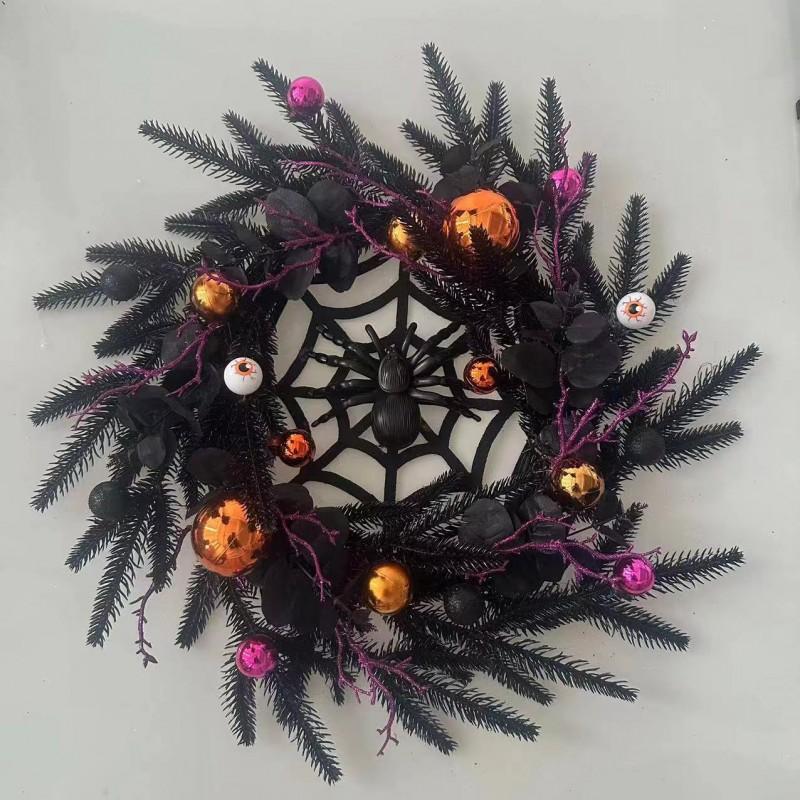 Halloween Decorative Wreath With Plastic Skull Spider Pumpkin Home Party Door Wall Decoration