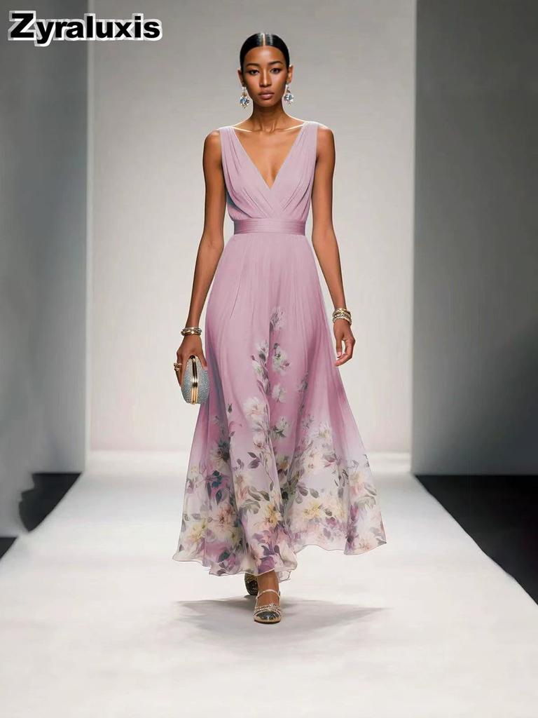 New Summer Sexy V-Neck Chiffon Printed Dress