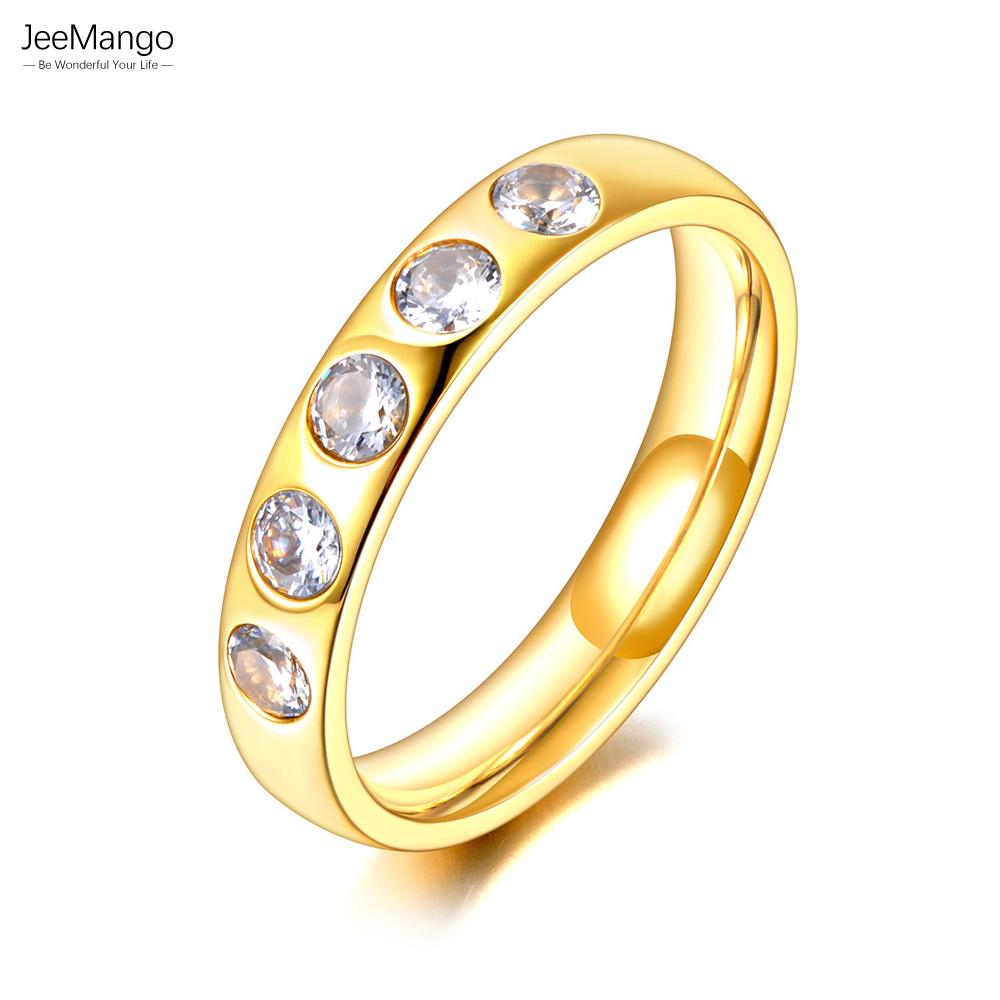 JeeMango Simple Stainless Steel Geometric CZ Rings For Women Delicate Sparkly Cubic Zirconia Wedding Ring Accessories JR23014