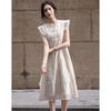 Demana New Chinese Style Embroidered Lace Flutter Sleeve Midi Dress