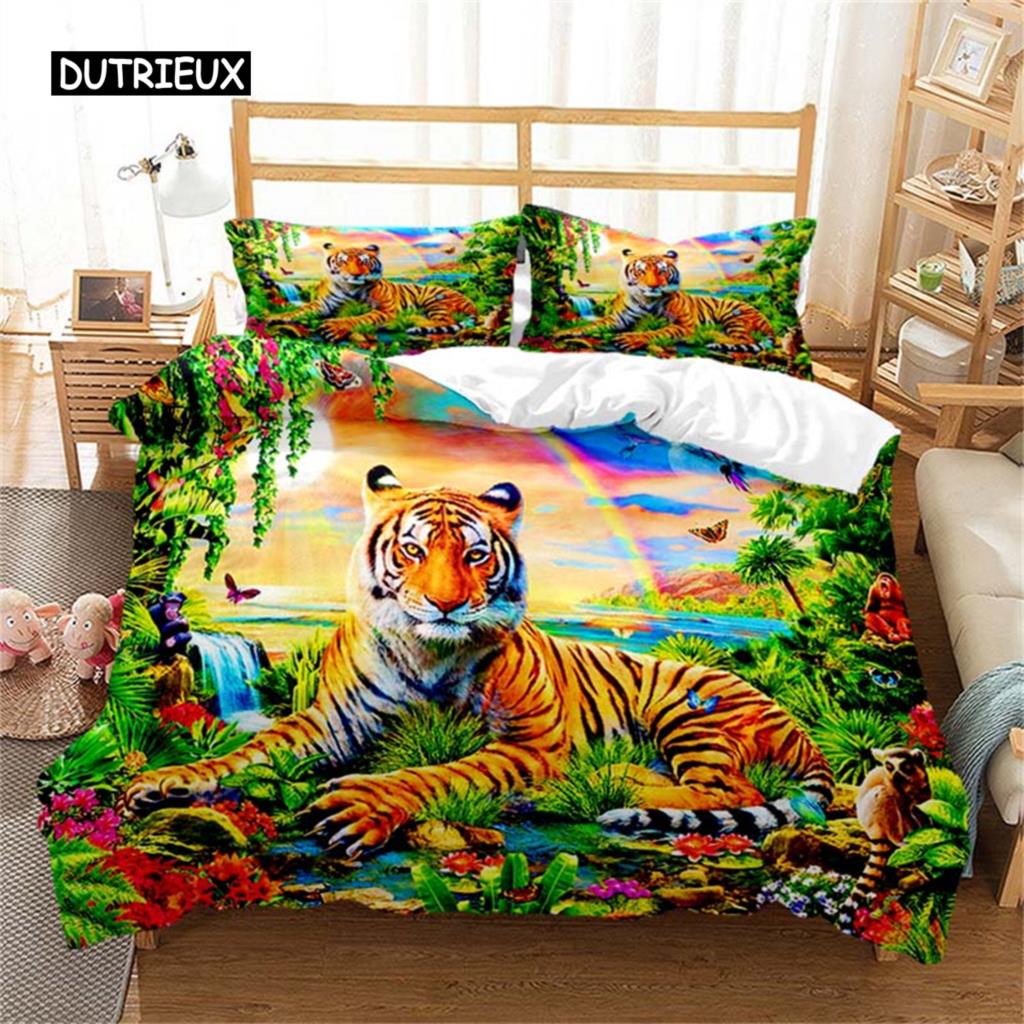 Duvet Cover Tiger Soft Comforter Cover Microfiber Animal Bedding Set Tiger Pattern Quilt Cover for Room Decor Bedclothes Bedroom