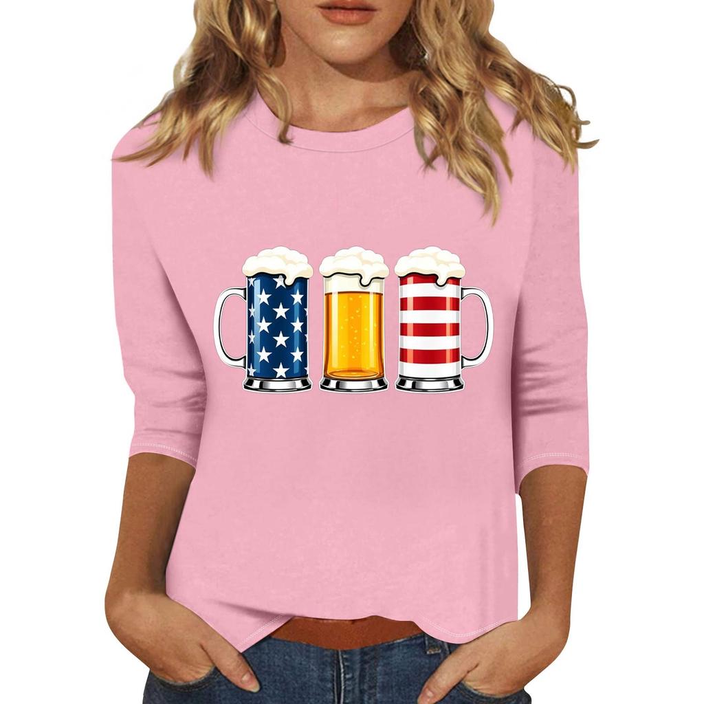Pullover da donna con colletto stampato, manica a tre quarti, casual e alla moda