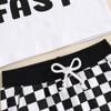 Baby Boys Birthday Outfit Summer Racing Car Print Short Sleeve T-Shirt and Checkerboard Pants Cute Clothes Set