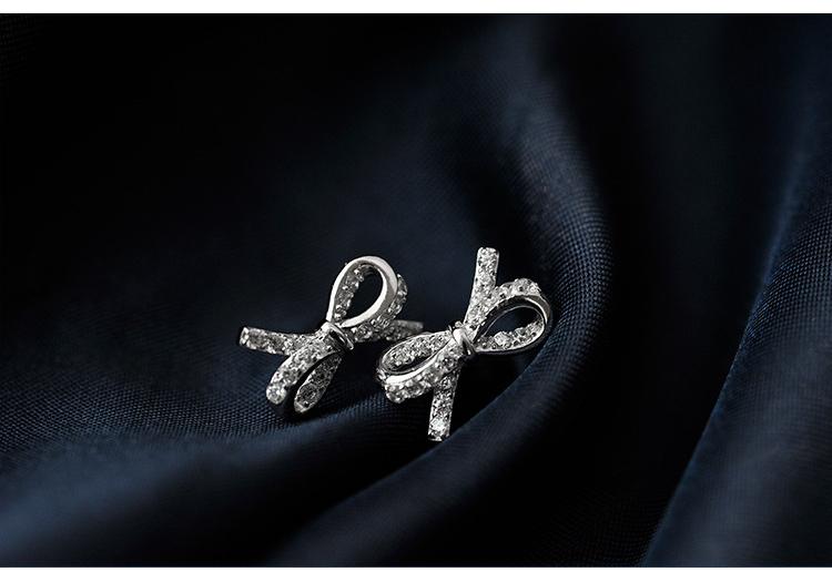 New Hot Fashion 925 Sterling Silver Crystal Bowknot Earrings for Women Girls Gift Fashion Statement Jewelry  Korean Earrings