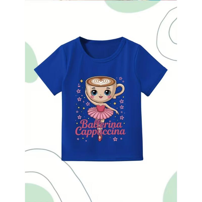 Ballerina Cappuccina Girls T-Shirt Italian Brainrot Funny Child T-Shirts Summer Fashion Short Sleeve Tops for Kids Cute Clothing