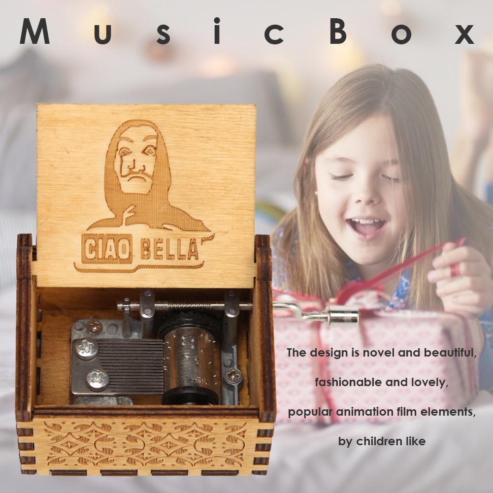 Retro Carved Wood Music Box Creative Chic Hand Cranked Music Box Wooden Hand Cranked Music Box Halloween Christmas Gifts
