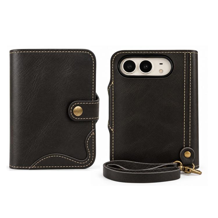 Denior B01 Oil Wax Cowhide Magnetic Button Genuine Leather Case