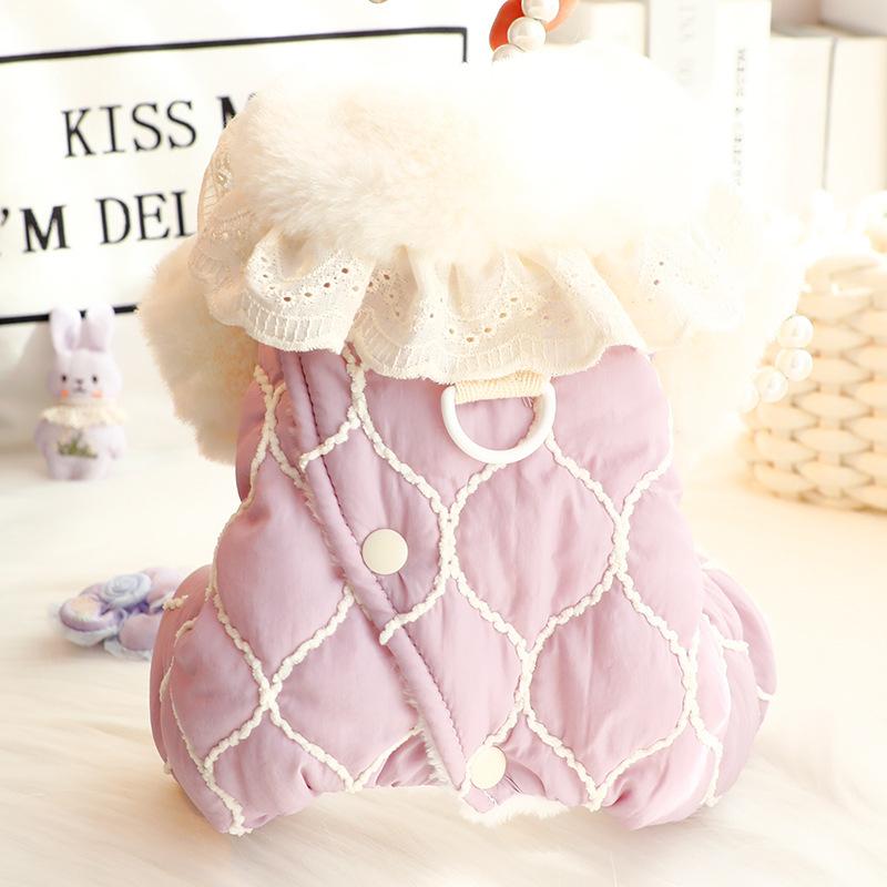 

Pet Winter Apparel Small Dog Clothes Jumpsuit Thick and Warm Dog Costume Pomeranian Bichon Poodle Schnauzer Clothing Coat XS（old） фиолетовый