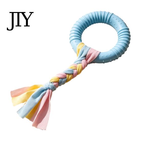 Boredom Buster for Dogs Dog Tug-of-War Toy, Rubber Ring with Braided Cloth Strips, Interactive Safe Non-Toxic Chewing Rings Chew Toy Small to