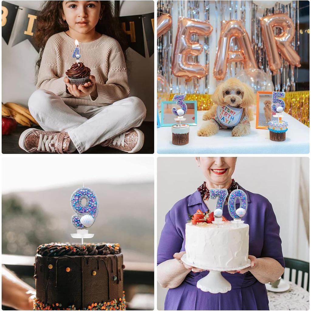 Birthday Candles, Pink Shell Sequins Blue Purple Pearl Boy Girl Birthday Cake for Mermaid Birthday Theme Birthday Decorations