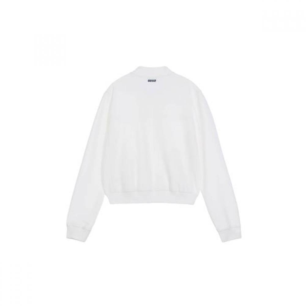 Goxo Smile Heart Lace Collar Zip Up White Navy 