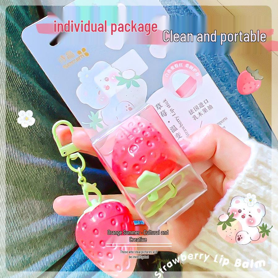 Chaveiro de Morango Protetor Labial: Hidratante Criativo em Formato de Fruta para Estudantes no Outono/Inverno