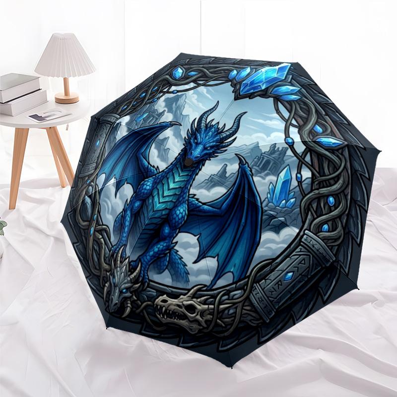 Blue Dragon Fantasy Art pattern umbrella, portable and foldable design, 8 ribs, a casual accessory for Halloween, Christmas, and birthday gifts.