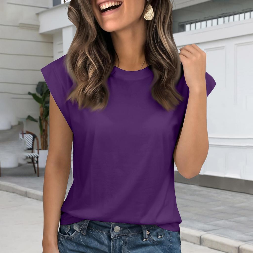 Fashionable Women's Loose Round Neck Short Sleeved T-shirt   Color Top Vest For Women