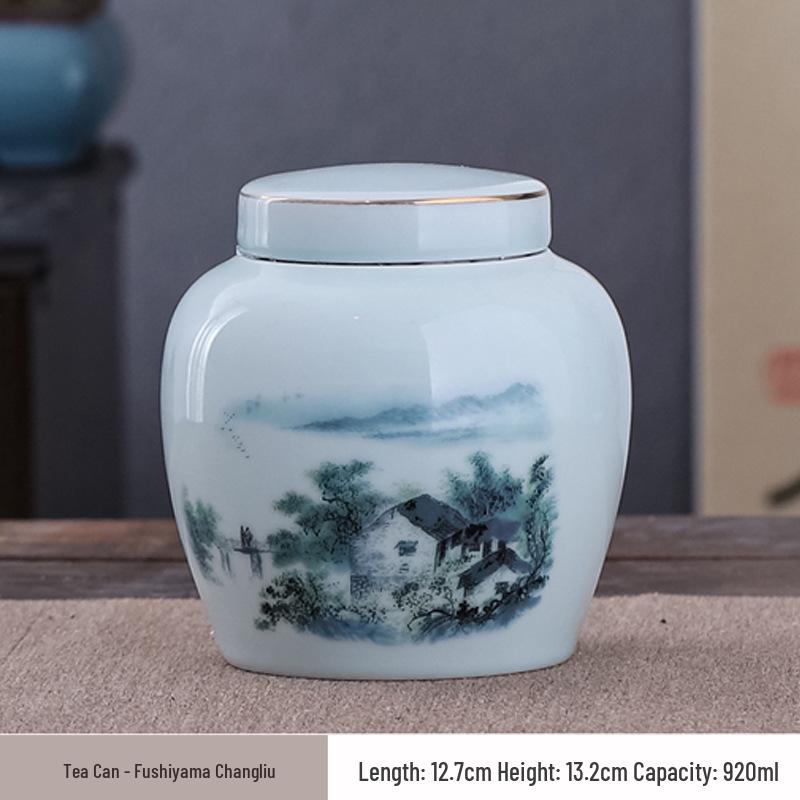 Large Ceramic Tea Storage Canister for Red, Green, Longjing, Biluochun, and Pu'er Tea - Half Jin Capacity