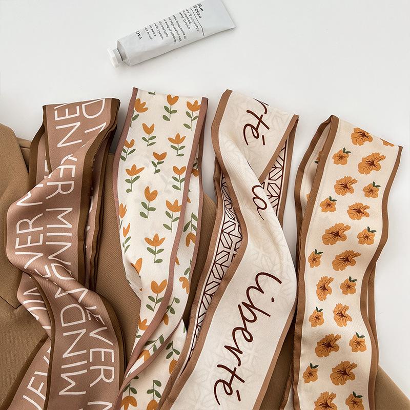 Scarf di Seta Serie Colore Khaki Nude di Alta Qualità, Fascia per Capelli, Nastro Legato sui Capelli, Fiocco Lungo, Nastri di Raso Vintage, Accessori per Capelli